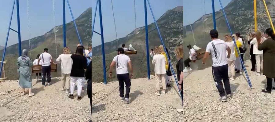 Mujeres caen en un barranco luego de que se rompiera el columpio en el que se mecían en Rusia