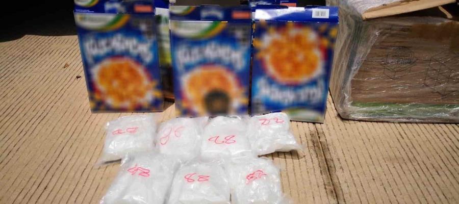 Incautan en Sinaloa cajas de cereal que contenían tres kilos y medio de aparente metanfetamina