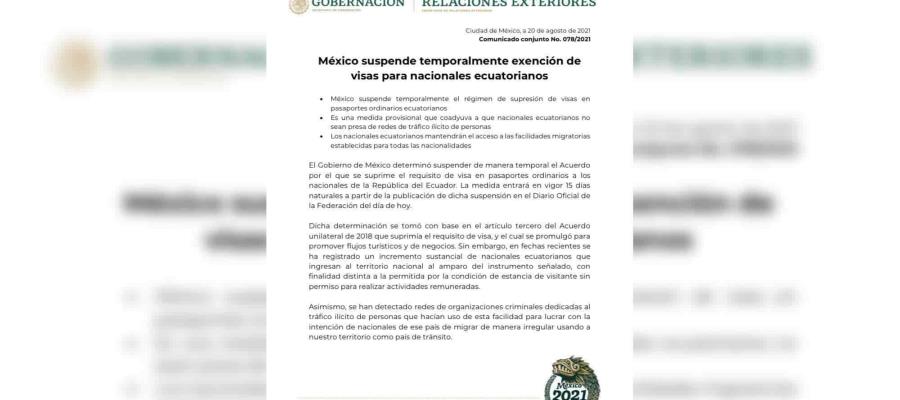 Quita México exención de visa a ecuatorianos, ante aumento de entradas ilegales Quita México exención de visa a ecuatorianos, ante aumento de entradas ilegales