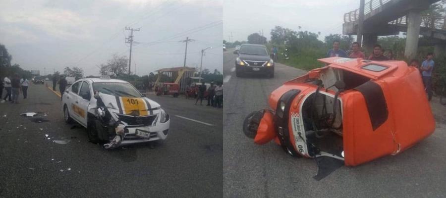 Taxi y pochimóvil chocan en la Villahermosa-Frontera; dos personas resultaron lesionadas