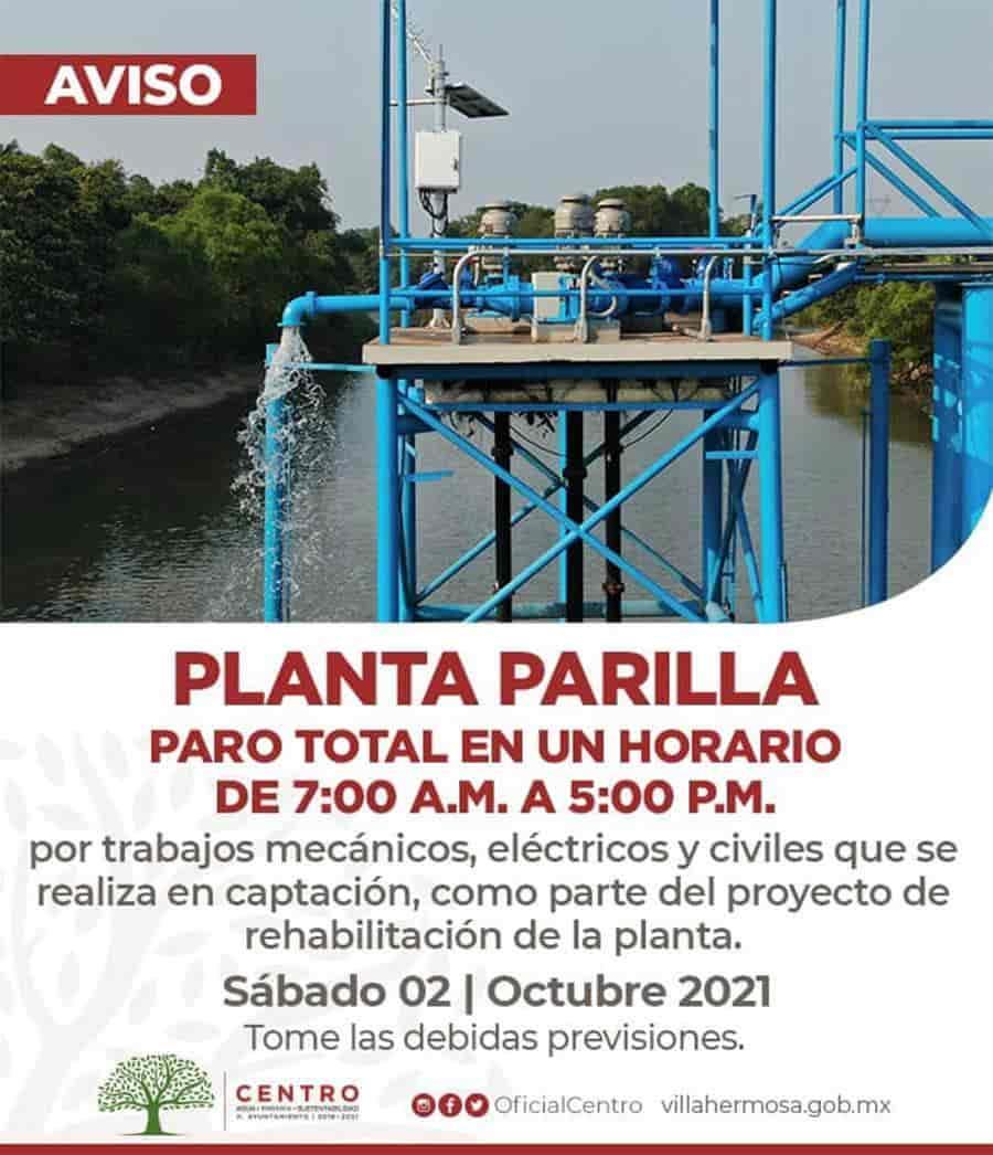 Suspenderá SAS hoy sábado servicio de agua potable por rehabilitación de planta Parrilla Suspenderá SAS hoy sábado servicio de agua potable por rehabilitación de planta Parrilla