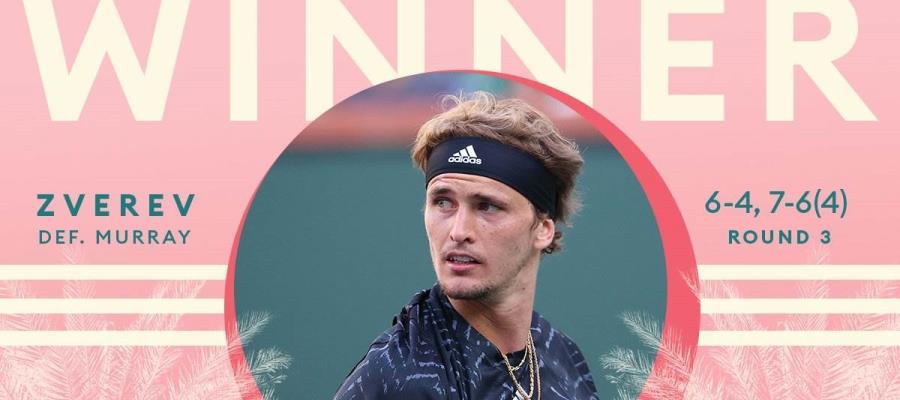 Zverev da juegazo vs Murray; Medvedev jugará ante Dimitrov en el Indian Wells