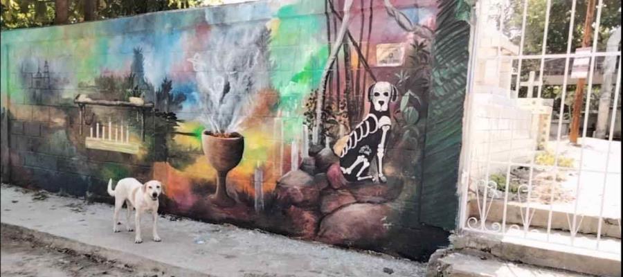 Elaboran mural “El Camino de las Almas” en panteón de Tamulté de las Sabanas