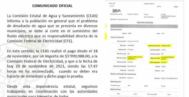 Denuncia CEAS corte de energía a planta “El Mango” a pesar de haber pagado a CFE Denuncia CEAS corte de energía a planta “El Mango” a pesar de haber pagado a CFE