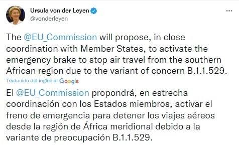 Unión Europea suspende los vuelos desde África por variante Ómicron