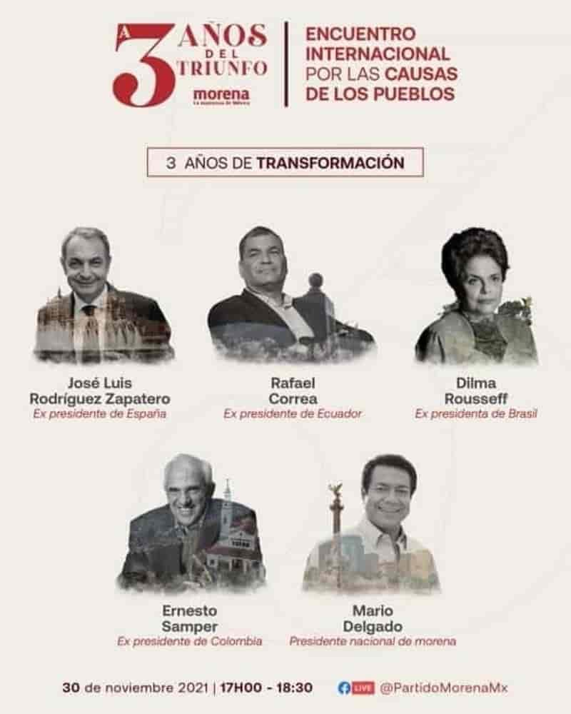 Rousseff, Correa, Samper y Zapatero participarán en foro por celebración de tercer año de AMLO