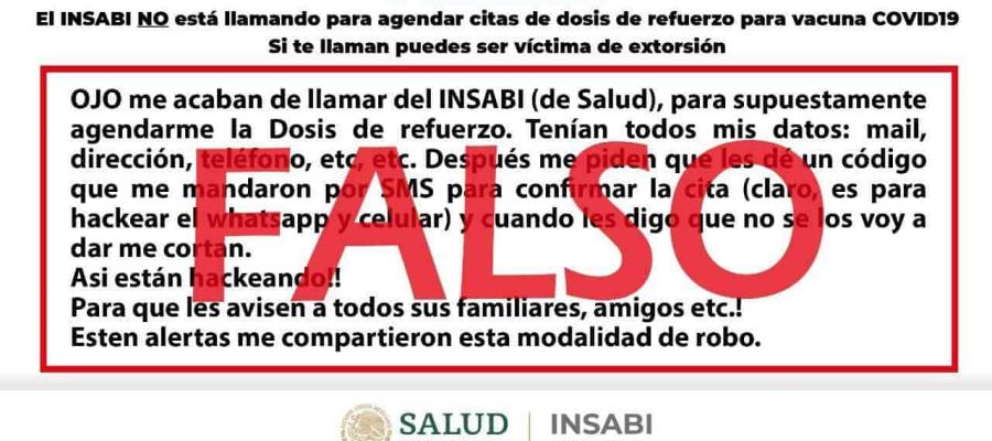 Reitera Insabi alerta de llamadas falsas que ofrecen tercera dosis de vacuna anticovid