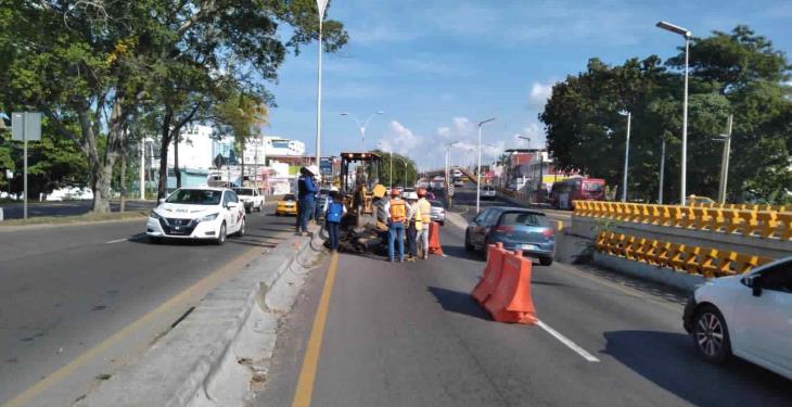 Atienden hundimiento en carril de Ruiz Cortines… a casi cuatro meses de haberse formado