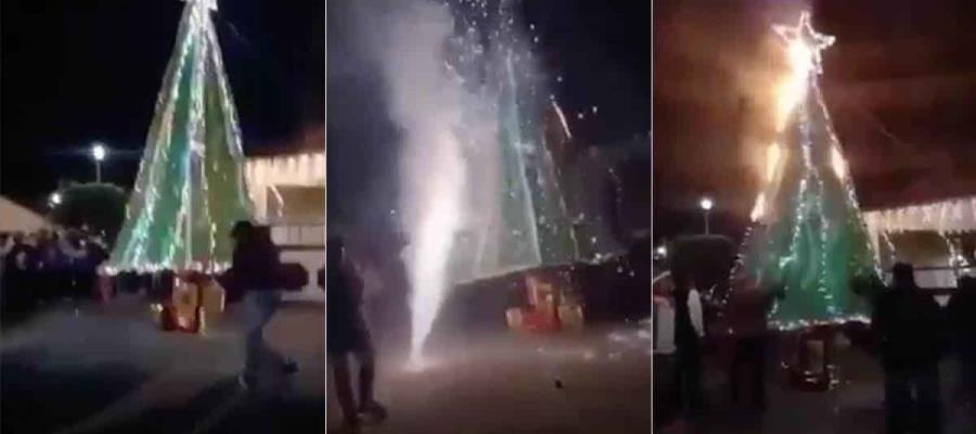 Se incendia arbolito de Navidad en Tula, Hidalgo