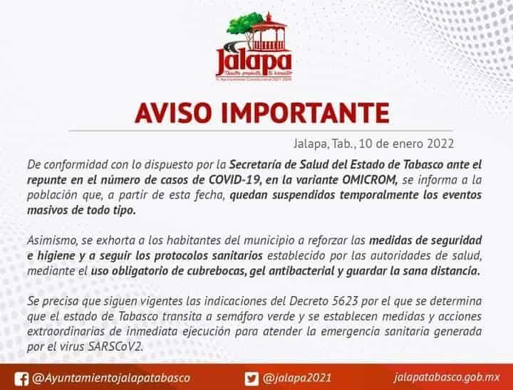 Suspenden eventos masivos en Jalapa por repuntes en casos COVID