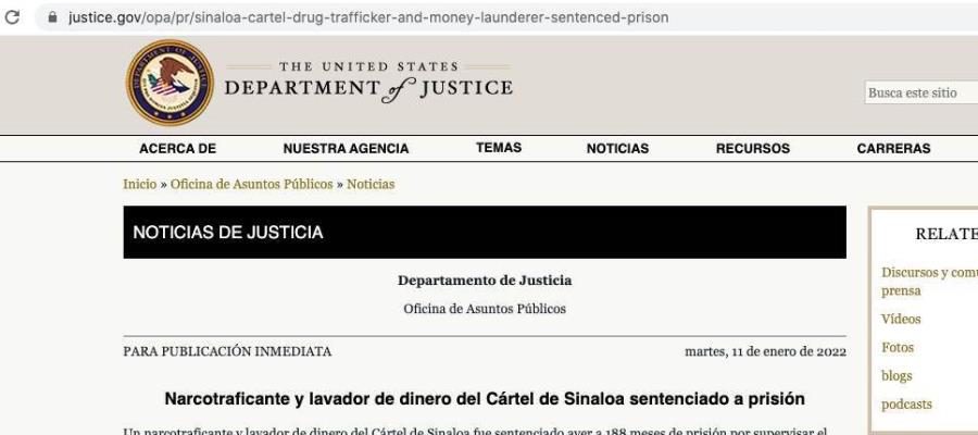 Sentencian a más de 15 años a operador del Cartel de Sinaloa, en EEUU