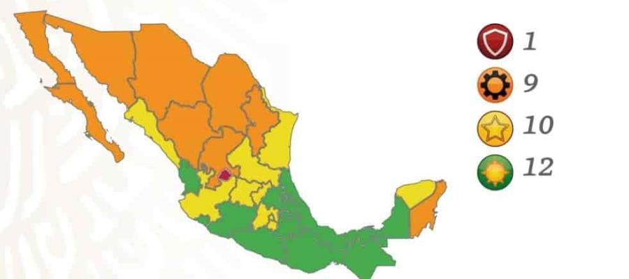 Regresa Aguascalientes a rojo en el semáforo epidemiológico y 9 estados a naranja