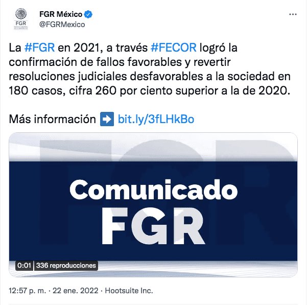 Presume FGR 180 fallos favorables durante 2021 Presume FGR 180 fallos favorables durante 2021