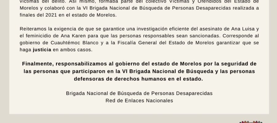 Brigada Nacional de Búsquedas exige justicia por asesinato de activista Ana Luisa Garduño