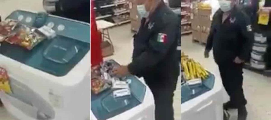 Presunto policía de Comalcalco es descubierto robando en un Soriana; llevaba chocolates, dulces y hasta productos de farmacia 
