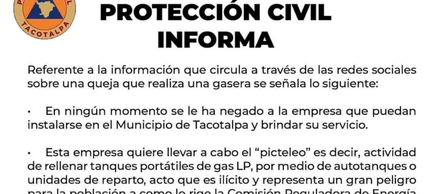 Gasera quería rellenar tanques portátiles a domicilio en Tacotalpa pero está prohibido dice Ayuntamiento