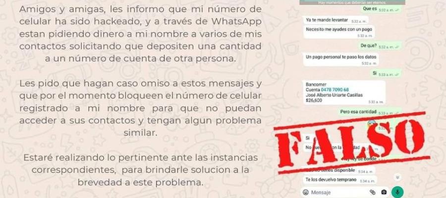 Denuncia alcalde de Tacotalpa jaqueo de su WhatsApp