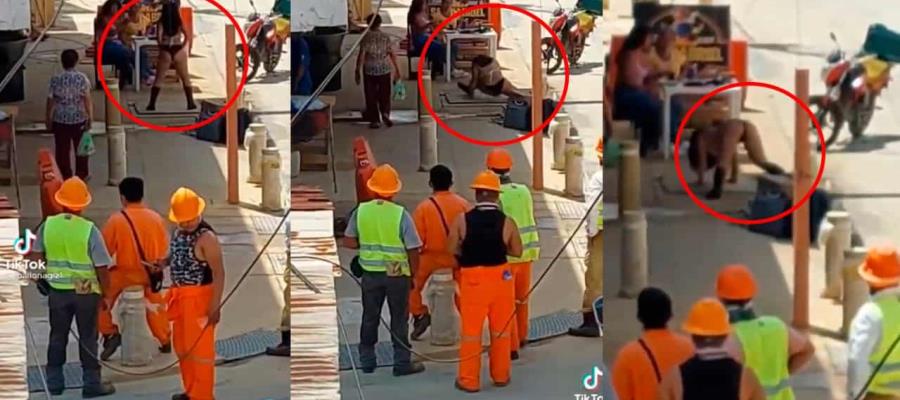 Obreros del malecón en Gaviotas dejan trabajos para ver show de edecán Obreros del malecón en Gaviotas dejan trabajos para ver show de edecán
