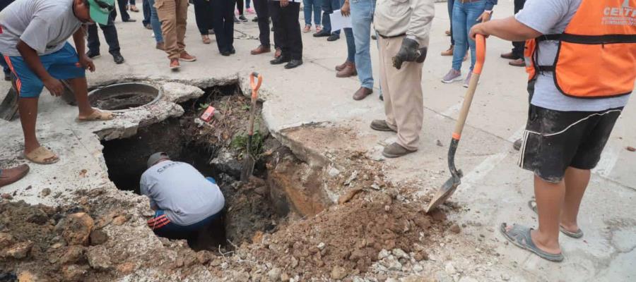 Reparan hundimientos y revisan obras de agua potable en Macultepec y Ocuiltzapotlán