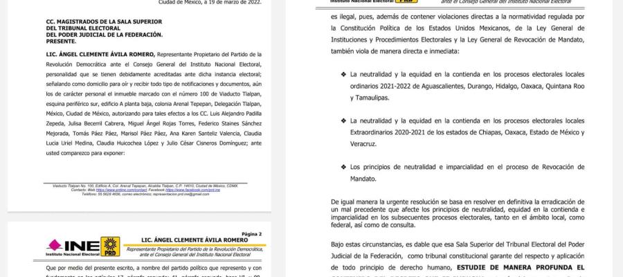 PRD presenta juicio electoral contra “decretazo” sobre promoción de la Revocación de Mandato