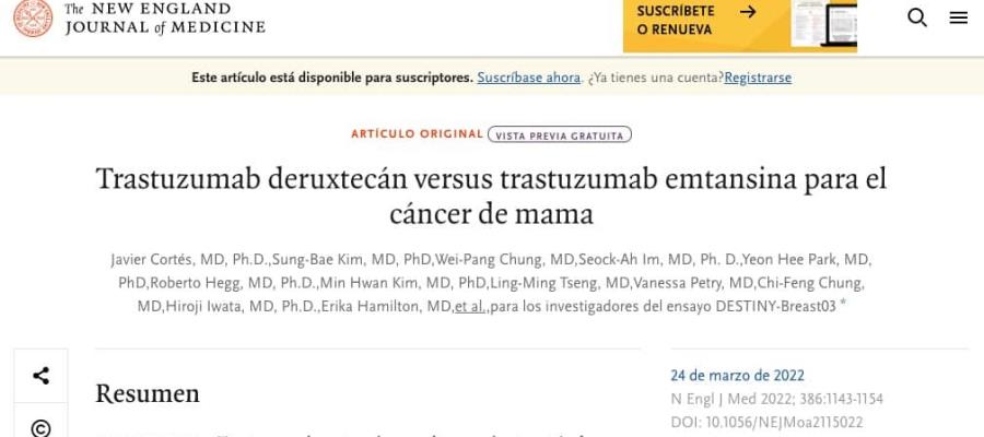 Prueban fármaco que frena hasta 75.8% avance del cáncer de mama tipo HER2-Positivo