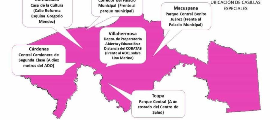 INE Tabasco da a conocer ubicación de casillas especiales para jornada de Revocación