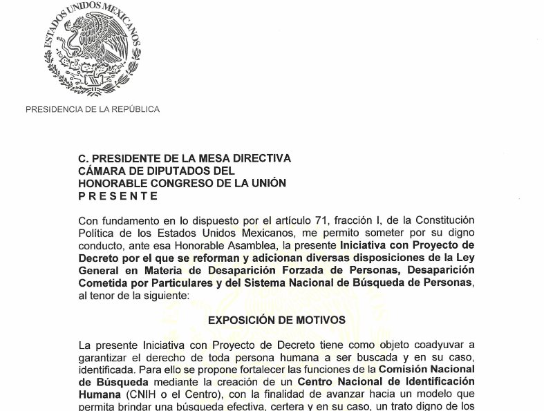 Envía AMLO a Cámara de Diputados iniciativa para crear el Centro Nacional de Identificación Humana