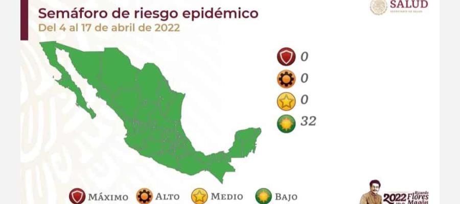 Permanecerán las 32 entidades del país por dos semanas más en semáforo verde