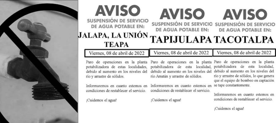 Suspenden servicios en potabilizadoras de  Jalapa, Teapa y Tacotalpa