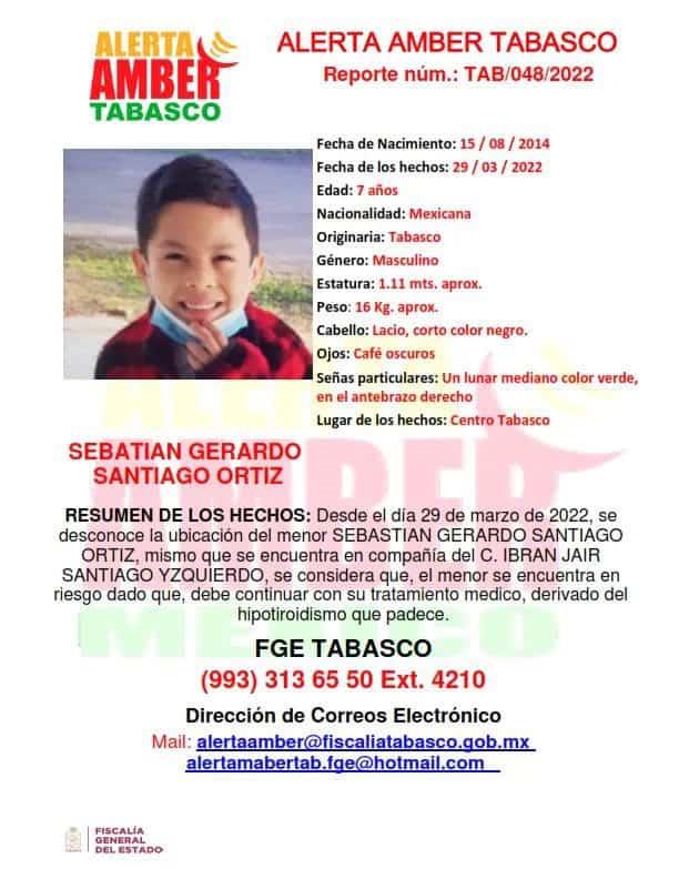 Activan en Tabasco Alerta Amber a favor de Sebastián, menor de 7 años de edad