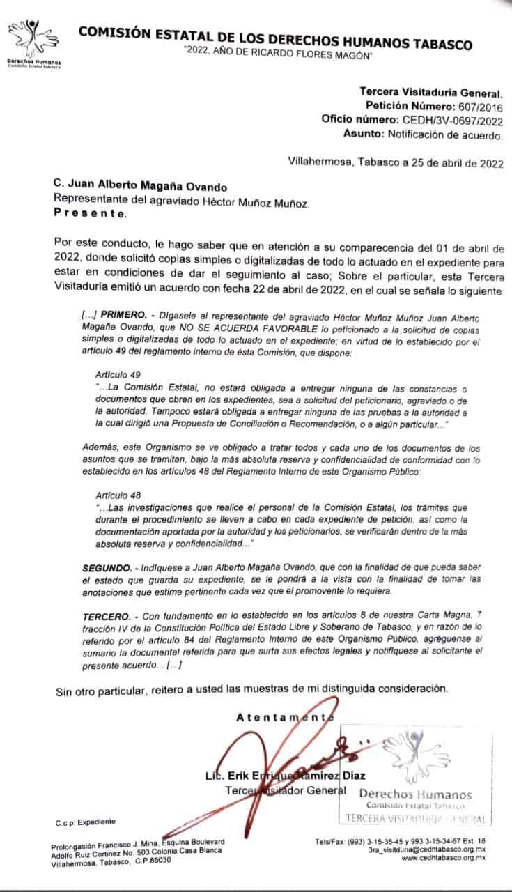 CEDH niega a abogado de un inculpado el acceso al expediente de queja del caso “Duda Razonable”