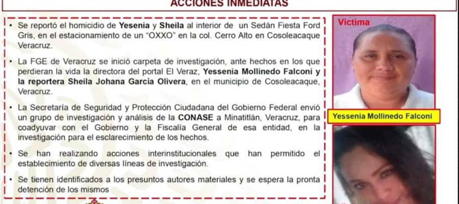 Identifican a autores materiales de asesinatos de periodistas en Veracruz y Sinaloa: SSPC 