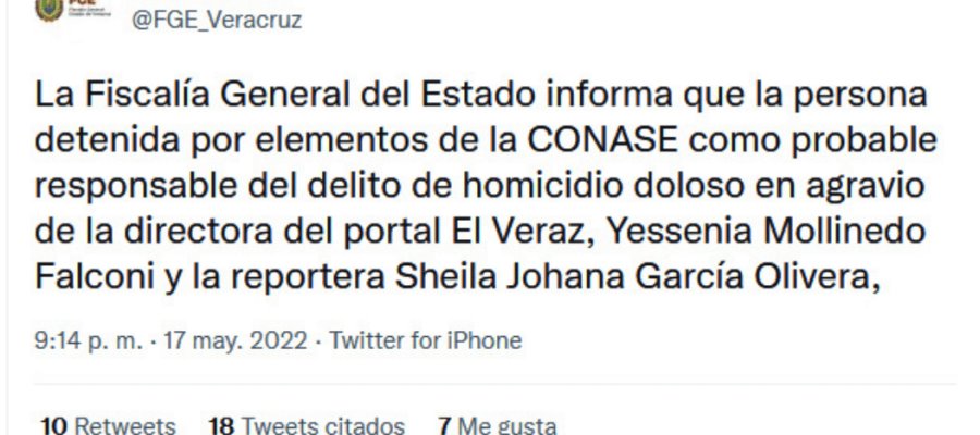 Libera Fiscalía de Veracruz a detenido por asesinato de las dos periodistas de Veracruz