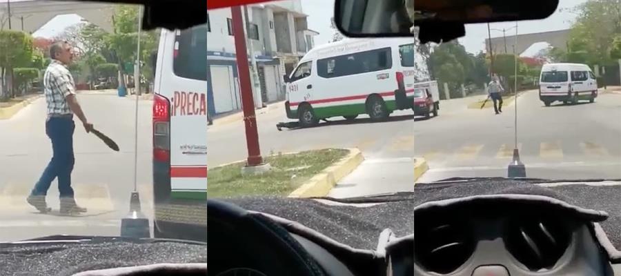 Chofer de combi arrolla a hombre que lo retaba con machete, en Huimanguillo