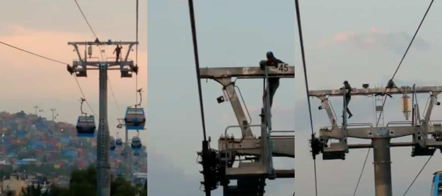Sujeto escala torre de Cablebús en Iztapalapa