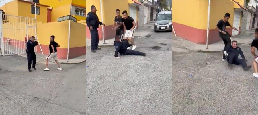 [VIDEO] Policía se enfrenta a golpes con un joven en la vía pública, en Ecatepec