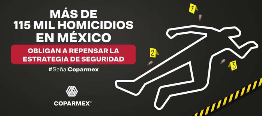 Necesario reconsiderar estrategia de seguridad ante alta cifra de homicidios: Coparmex