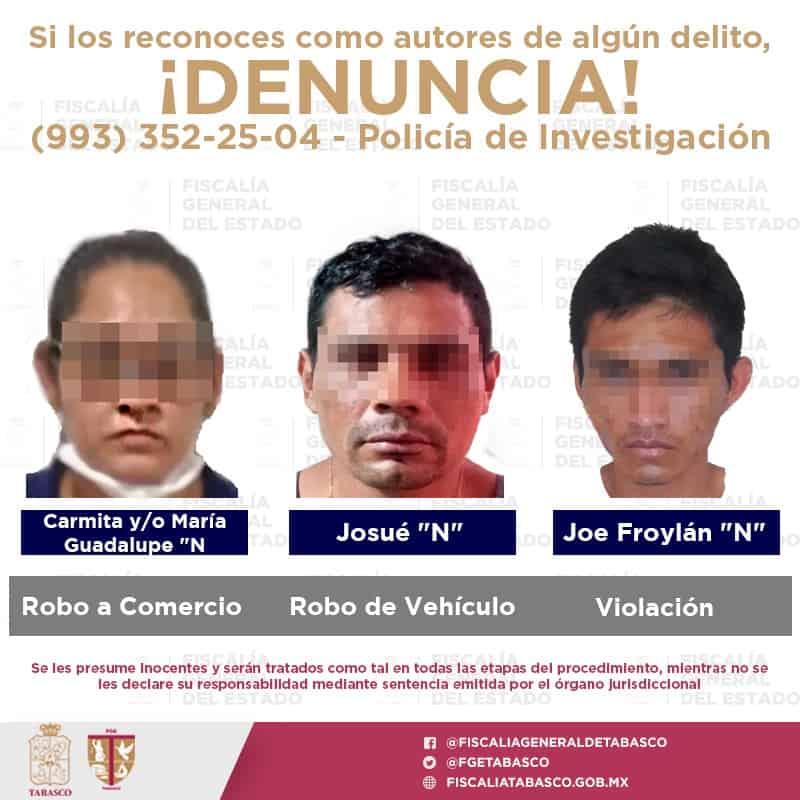 Detiene FGE a 5 robo, violación y otros delitos