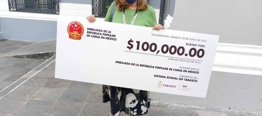 Recibe DIF Tabasco donativo de 100 mil pesos de la embajada de China en México