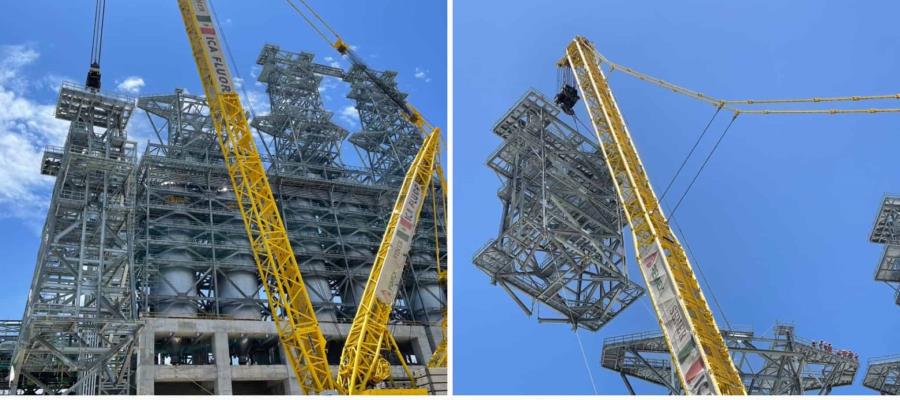 Concluyen armado de última torre de la planta coquizadora en la refinería “Olmeca”