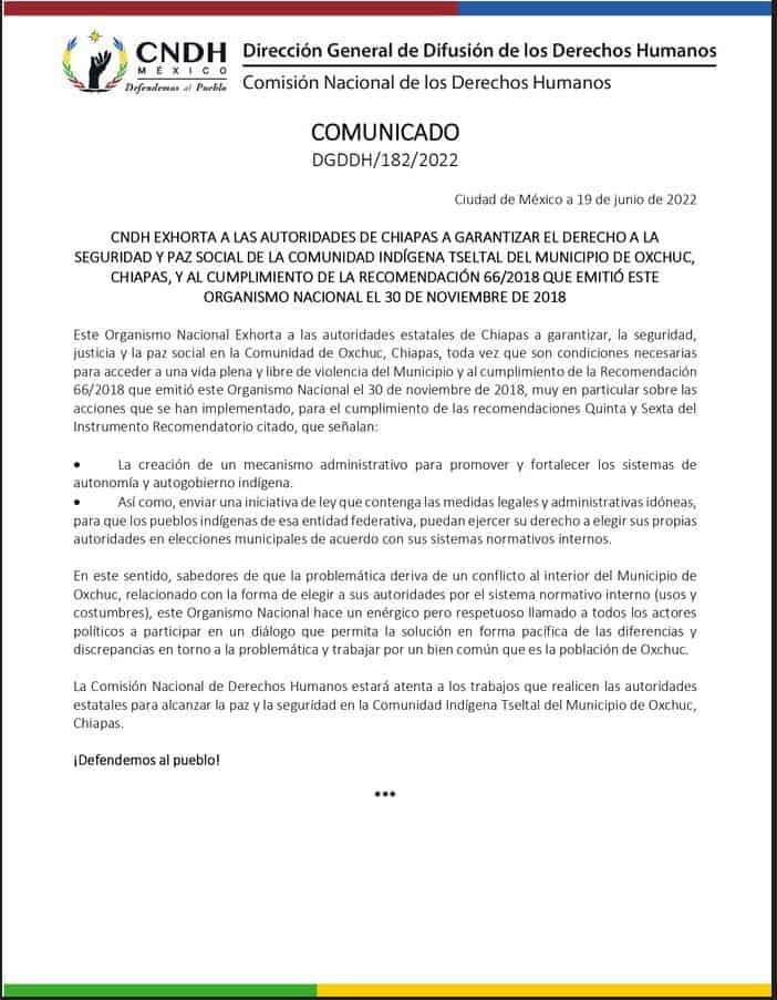 Exhorta CNDH a Gobierno de Chiapas garantizar elecciones por usos y costumbres Exhorta CNDH a Gobierno de Chiapas garantizar elecciones por usos y costumbres