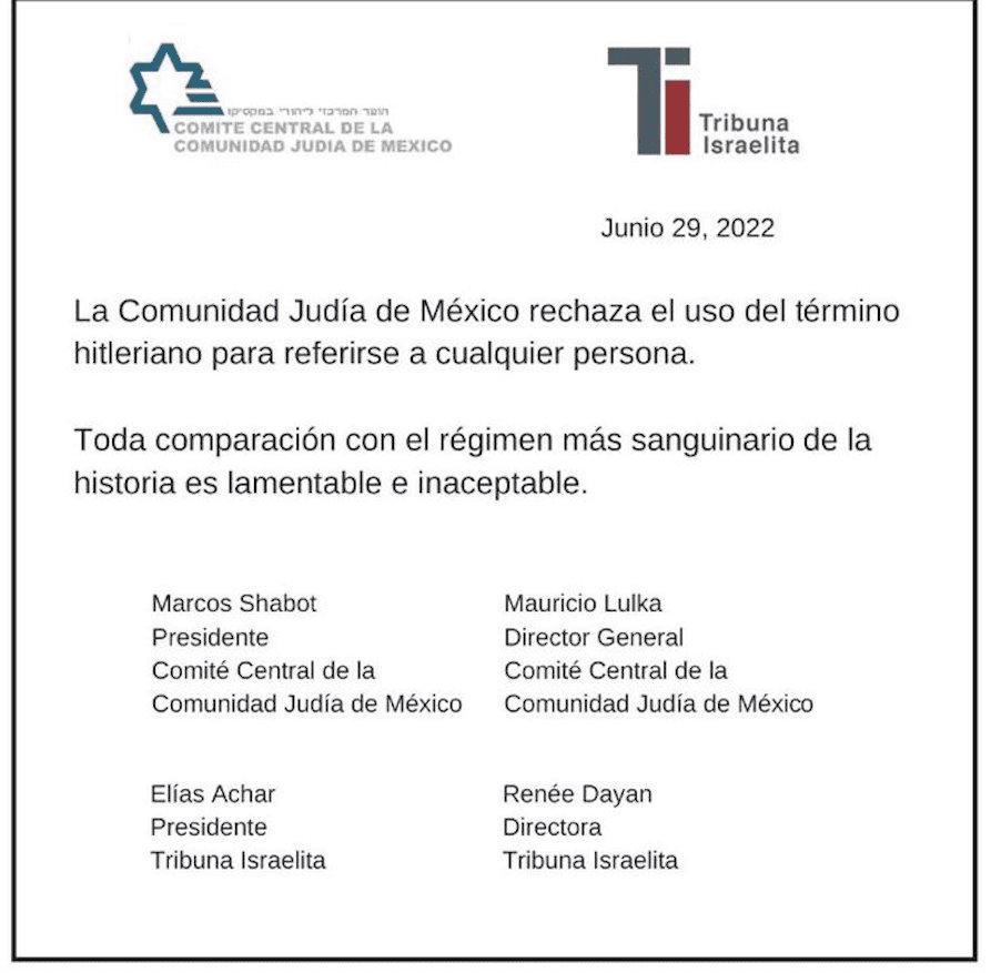 Rechaza comunidad judía que AMLO use el término “hitleriano” Rechaza comunidad judía que AMLO use el término “hitleriano”