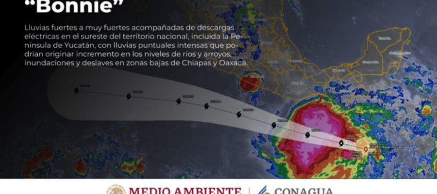 Bonnie provocará fuertes lluvias en el sureste, prevé Conagua