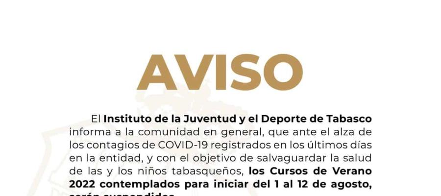 Suspende Injudet Cursos de Verano 2022 ante alza de casos COVID