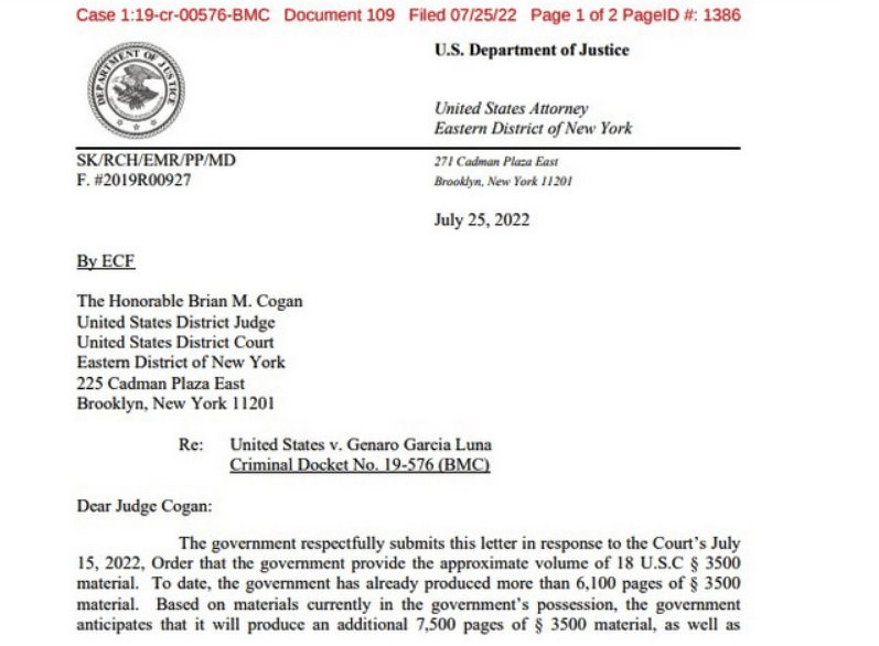 Asegura Fiscalía de EE.UU. tener documentos, equipos electrónicos y grabaciones, como evidencia contra García Luna Asegura Fiscalía de EE.UU. tener documentos, equipos electrónicos y grabaciones, como evidencia contra García Luna