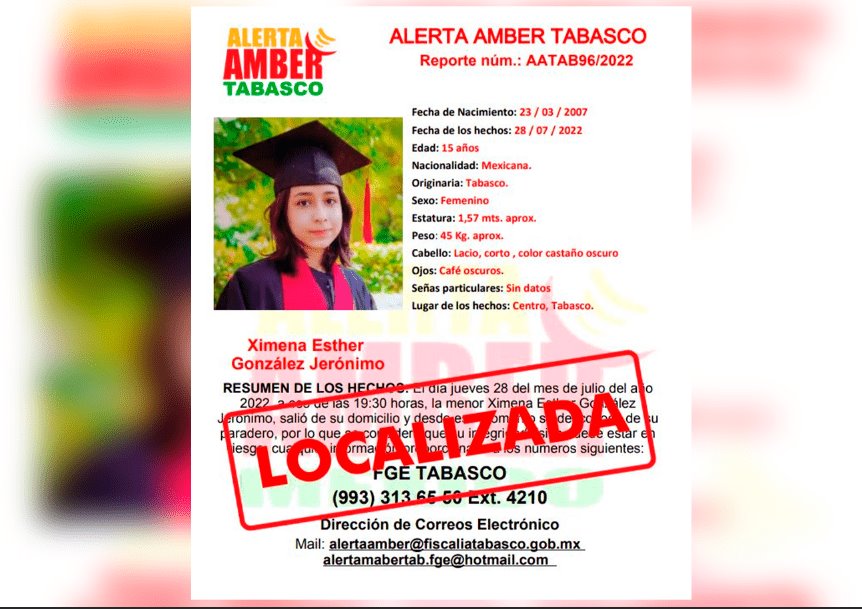 Hallan a menor que salió a la tienda en Villahermosa; desactivan Alerta Amber Hallan a menor que salió a la tienda en Villahermosa; desactivan Alerta Amber