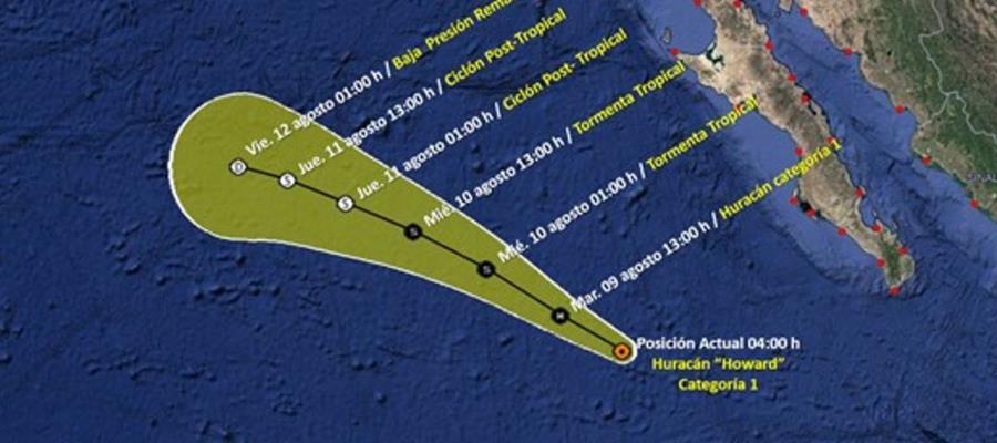 Howard ya es huracán categoría 1 y se ubica frente a Baja California Sur 