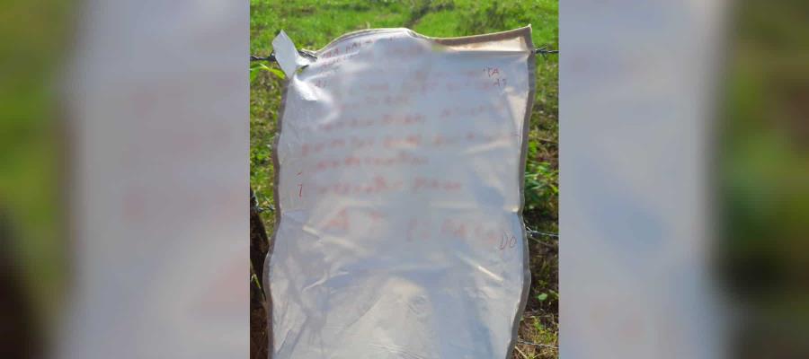 Dejan manta amenazando a familia en Cárdenas