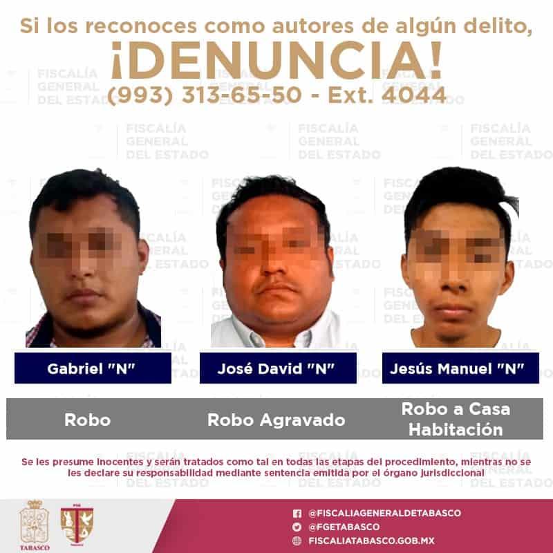 Capturan a 6 delincuentes en Balancán, Centro y Jalpa por robo, violencia familiar y daños