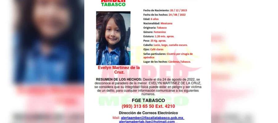 Activan ficha de búsqueda para localizar a la menor Evelyn, en Tabasco